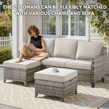 Belord 3-piece patio conversation set with all-weather wicker couch and multifunctional ottoman, perfect for outdoor relaxing.