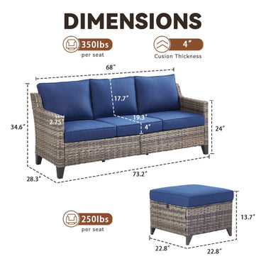 Belord 3-piece patio set with all-weather wicker couch and multifunctional ottoman for outdoor conversation and relaxation.