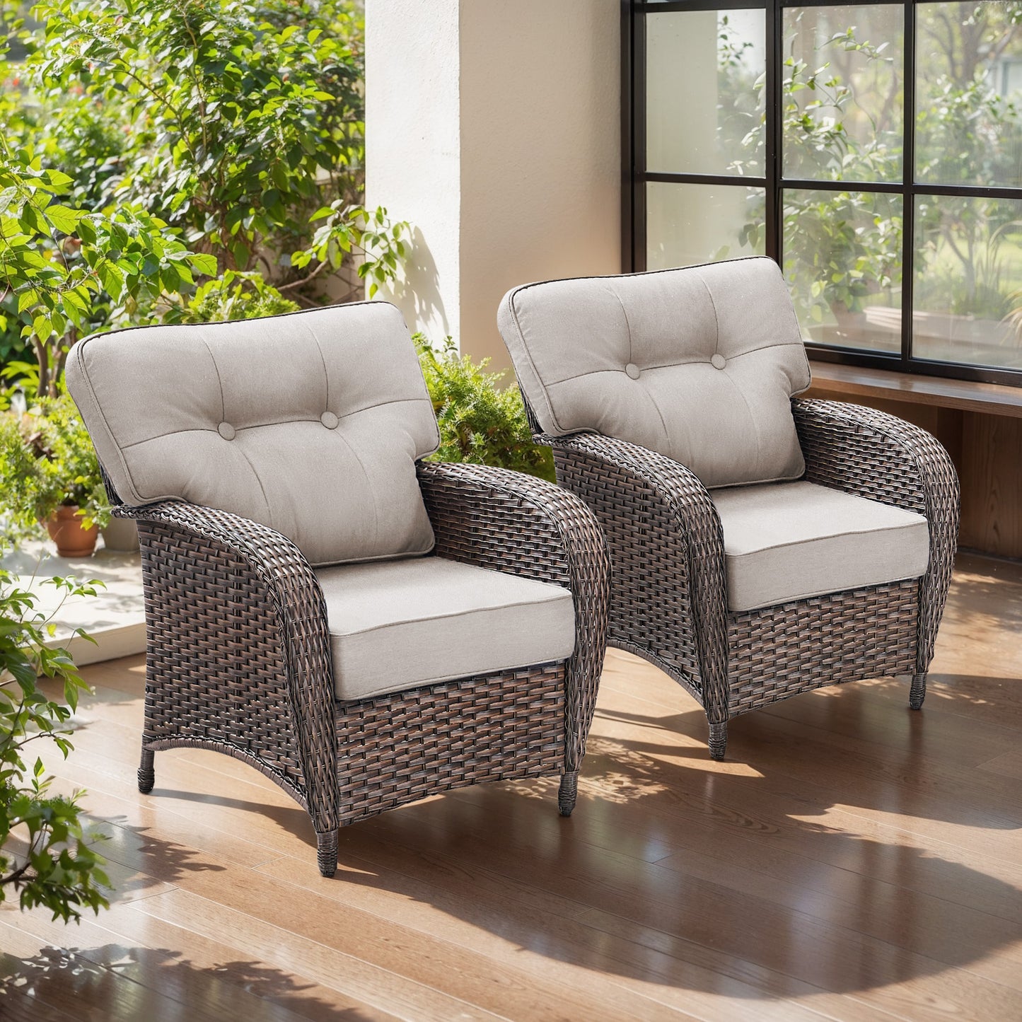 Premium Outdoor Patio Chairs (Set of 2) – Wide T-Back Design & 5" Thick Cushions, T Series