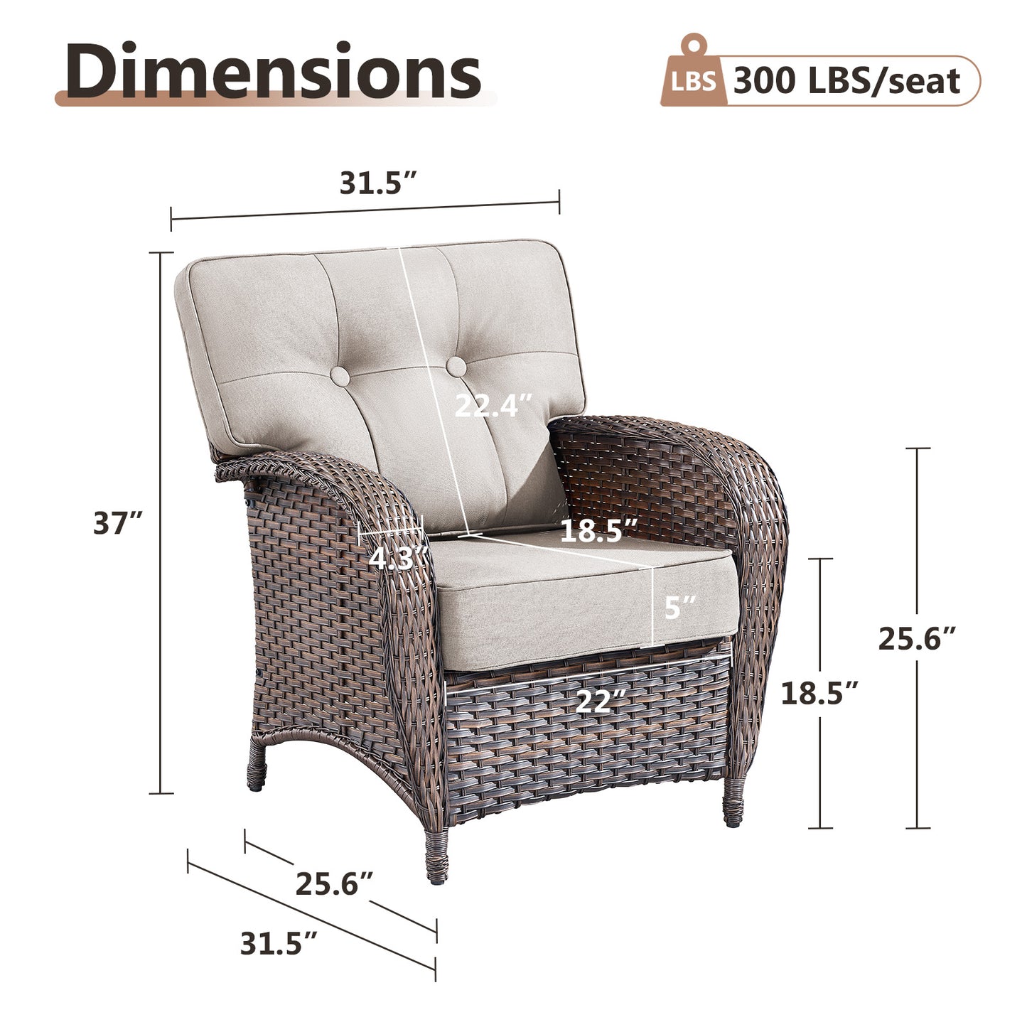 Premium Outdoor Patio Chairs (Set of 2) – Wide T-Back Design & 5" Thick Cushions, T Series