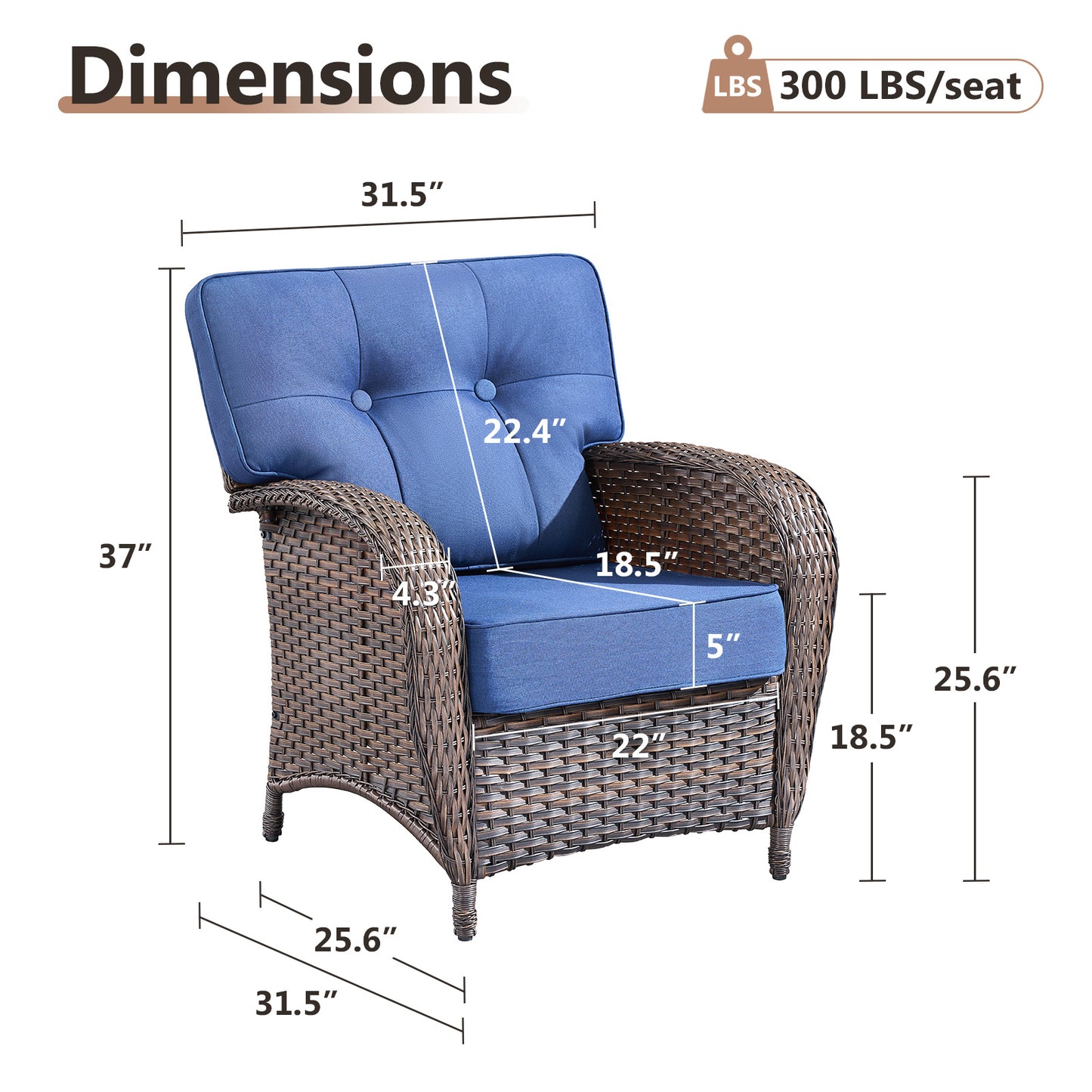Premium Outdoor Patio Chairs (Set of 2) – Wide T-Back Design & 5" Thick Cushions, T Series