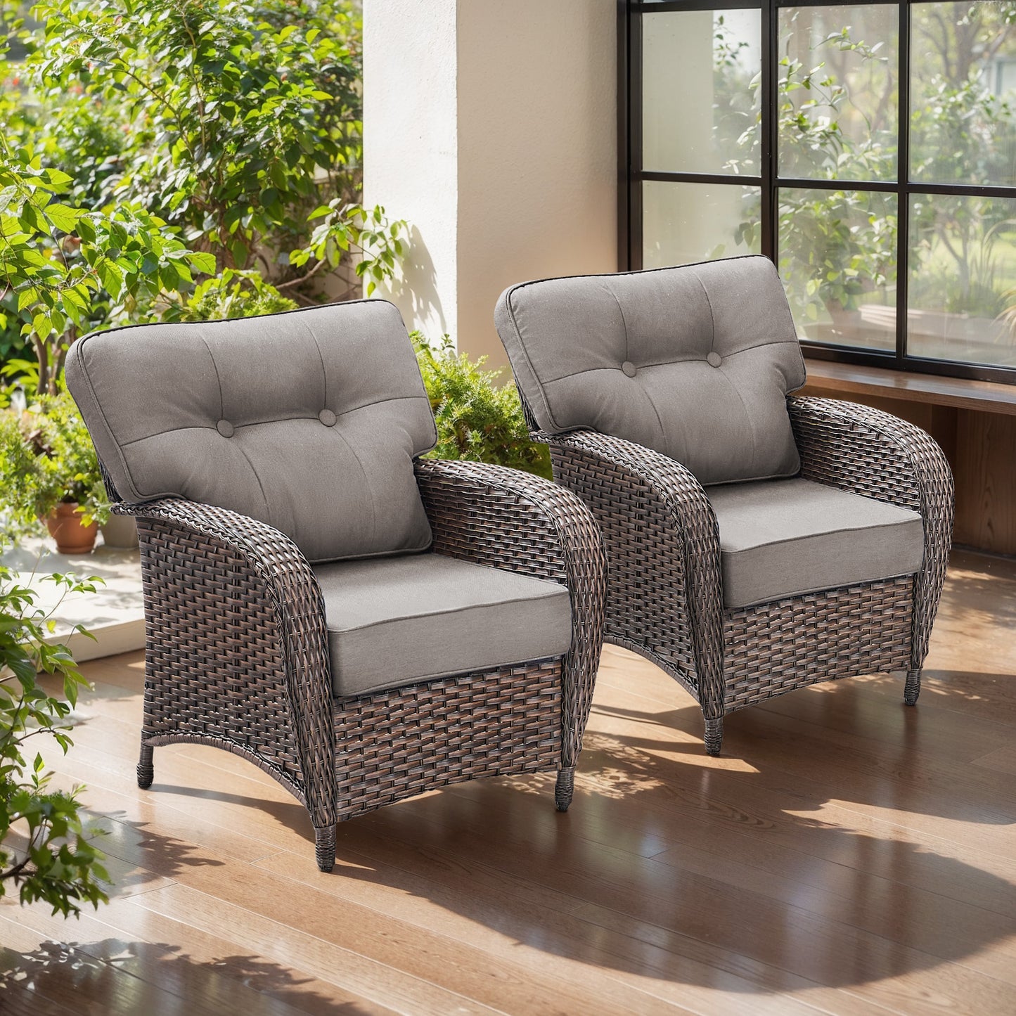 Premium Outdoor Patio Chairs (Set of 2) – Wide T-Back Design & 5" Thick Cushions, T Series