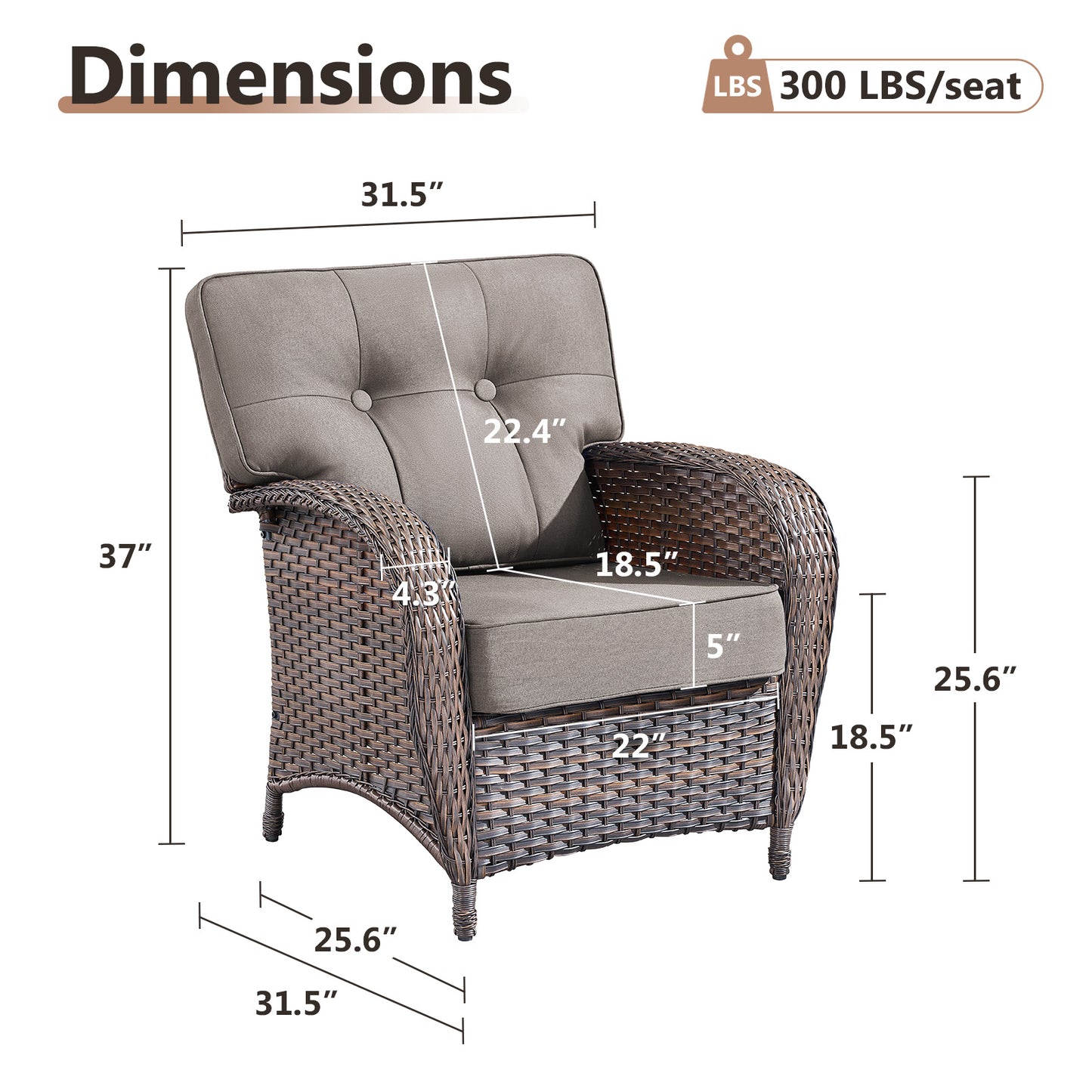 Premium Outdoor Patio Chairs (Set of 2) – Wide T-Back Design & 5" Thick Cushions, T Series