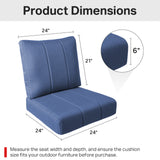 Set of 6 Belord luxury outdoor seat cushions on rattan chairs, water-resistant 24x24x6 inches patio cushions for outdoor seating.