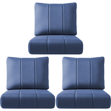 Set of three Belord outdoor seat cushions, 24x24x6 inches, water-resistant patio chair cushions for outdoor seating and patio furniture.