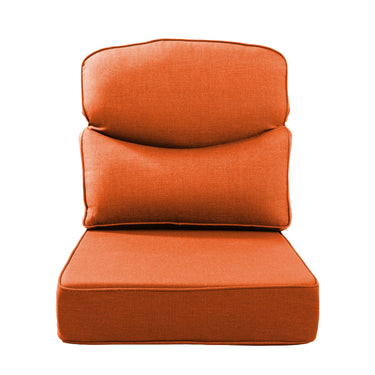 Belord patio deep seat cushion with 6-inch thickness, 24x24 inches, olefin fabric, removable cover, in orange color.