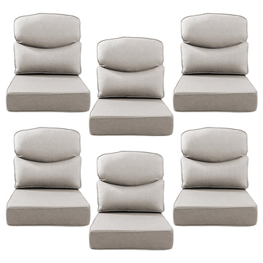Belord patio deep seat cushion with 6-inch thickness, 24x24 inches, olefin fabric, removable cover, in eight colors.