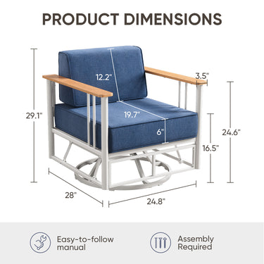 Outdoor Swivel Chair Set of 4 - 6" Thick Cushioned Patio Lounge Chairs, BINGLI - All-Weather Rotating Furniture for Deck & Garden - Belord