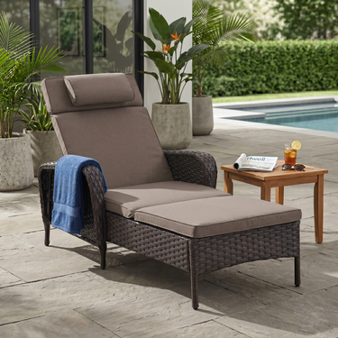 Belord outdoor wicker chaise lounge with 5-position adjustable backrest, suitable for patio conversation sets, supports 500 lbs.