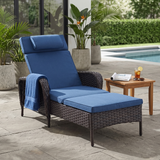 Belord outdoor wicker chaise lounge with 5-position adjustable backrest and 500 lb capacity, part of the NTC patio conversation set.