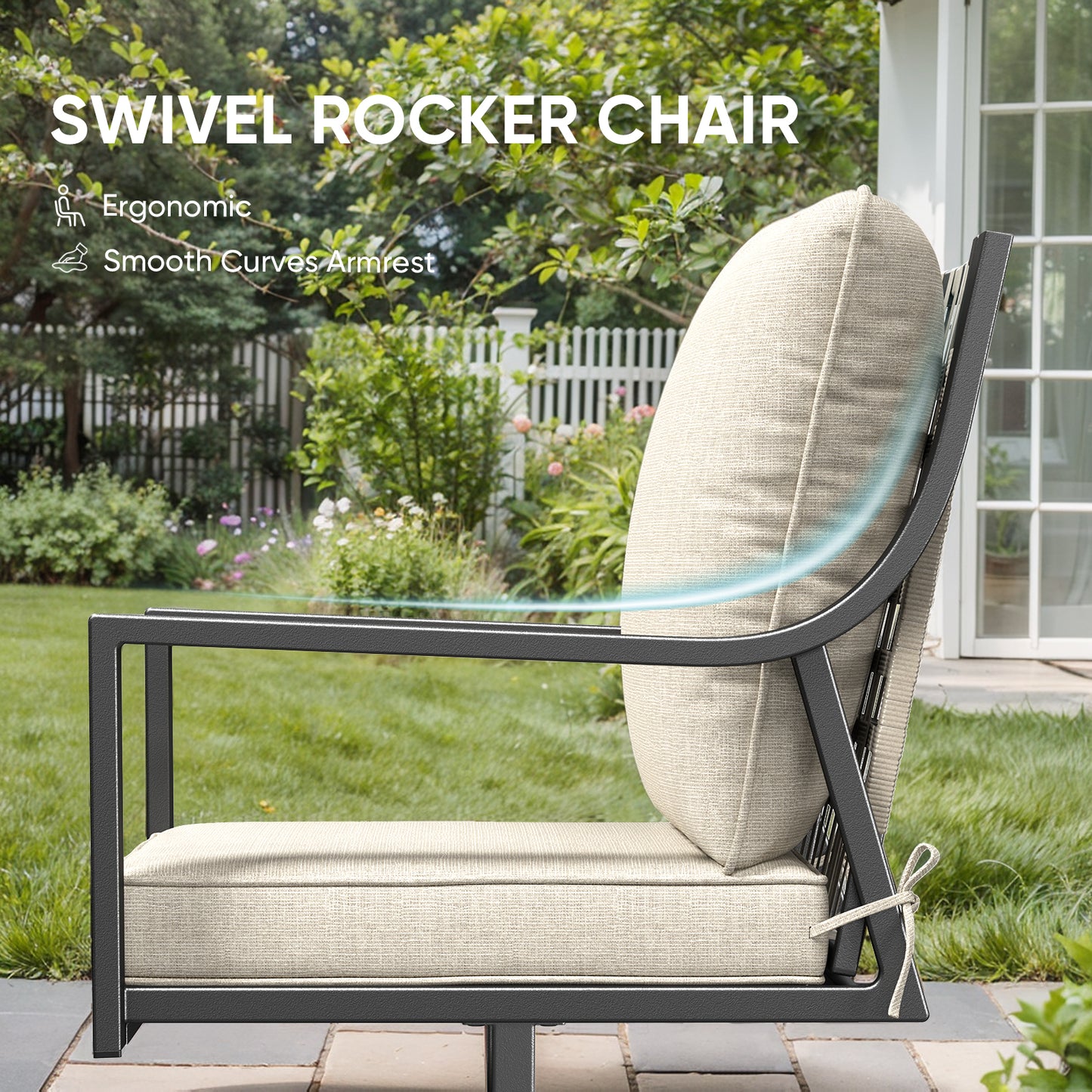 Luxury 3-Pc Patio Furniture Set - 2 360° Swivel Chairs + Wrought Iron Side Table