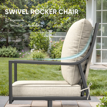 Luxury 3-Pc Patio Furniture Set - 2 360° Swivel Chairs + Wrought Iron Side Table - Belord