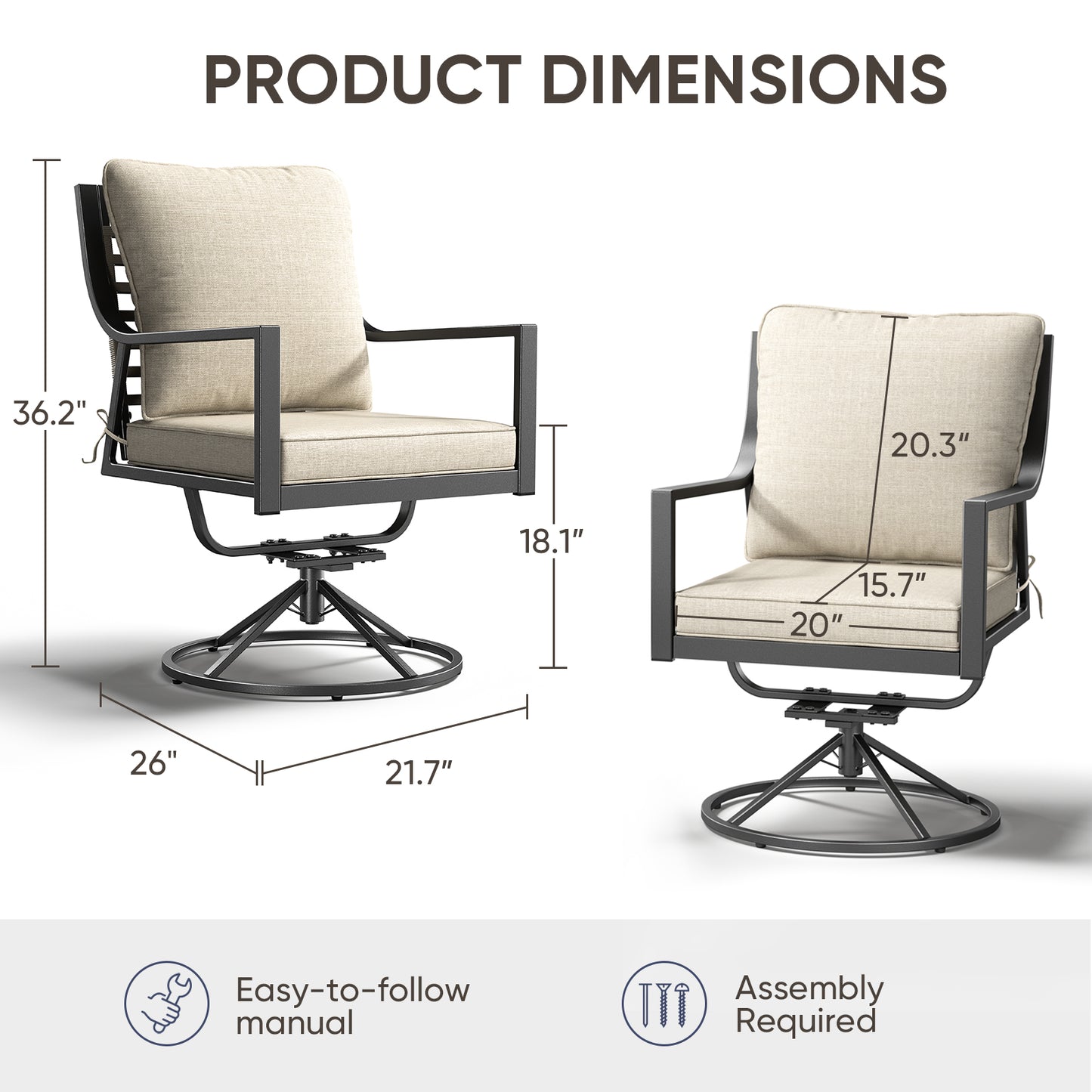 Set of 2 Luxury 360° Swivel Patio Dining Chairs