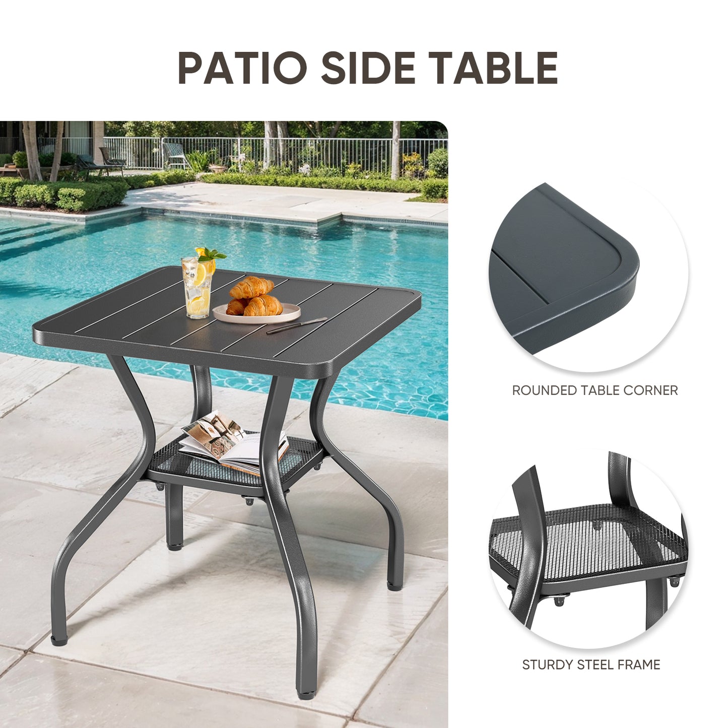 Luxury 3-Pc Patio Furniture Set - 2 360° Swivel Chairs + Wrought Iron Side Table