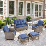 Patio Conversation Set 6-Piece with Glider Loveseat, Swivel Glider Chairs, Side Table, and Ottoman, NDS Series - Belord