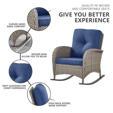 Patio Conversation Set 6-Piece with Glider Loveseat, Rocking Chairs, Side Table, and Ottoman, NDS Series - Belord