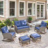 Patio Conversation Set 6-Piece with Glider Loveseat, Rocking Chairs, Side Table, and Ottoman, NDS Series - Belord