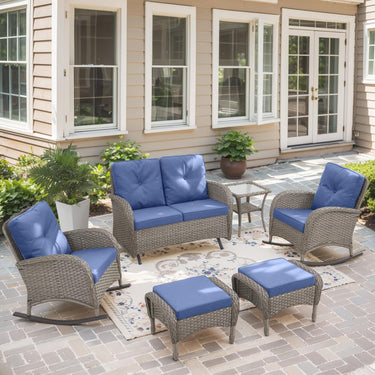 Patio Conversation Set 6-Piece with Glider Loveseat, Rocking Chairs, Side Table, and Ottoman, NDS Series - Belord