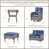 Patio Conversation Set 6-Piece with Glider Loveseat, Swivel Glider Chairs, Side Table, and Ottoman, NDS Series - Belord