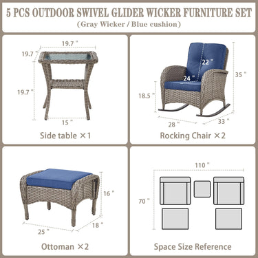 Rocking Chairs Set with Side Table and Ottoman, NDS Series - Belord