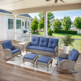 Patio Conversation Set 6-Piece with Sofa, Rocking Chairs, Side Table, and Ottoman, NDS Series - Belord