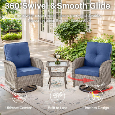 Patio Conversation Set 6-Piece with Sofa, Swivel Glider Chairs, Side Table, and Ottoman, NDS Series - Belord