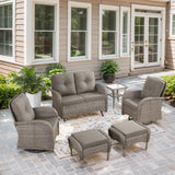 Patio Conversation Set 6-Piece with Glider Loveseat, Swivel Glider Chairs, Side Table, and Ottoman, NDS Series - Belord