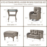 Patio Conversation Set 6-Piece with Sofa, Swivel Glider Chairs, Side Table, and Ottoman, NDS Series - Belord