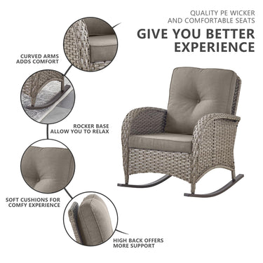Patio Conversation Set 6-Piece with Sofa, Rocking Chairs, Side Table, and Ottoman, NDS Series - Belord