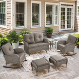 Patio Conversation Set 6-Piece with Glider Loveseat, Rocking Chairs, Side Table, and Ottoman, NDS Series - Belord