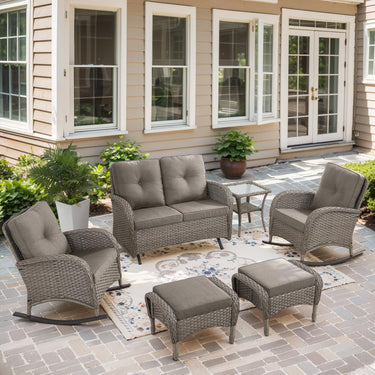Patio Conversation Set 6-Piece with Glider Loveseat, Rocking Chairs, Side Table, and Ottoman, NDS Series - Belord