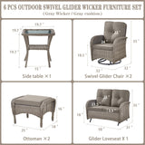 Patio Conversation Set 6-Piece with Glider Loveseat, Swivel Glider Chairs, Side Table, and Ottoman, NDS Series - Belord