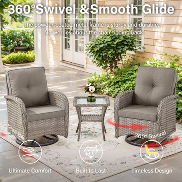 Swivel Glider Chairs Set with Side Table and Ottoman, NDS Series - Belord