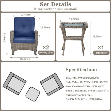 Wicker Rocking Chairs Set with Side Table, NDS Series - Belord