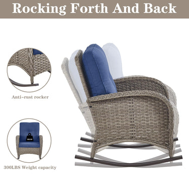 Wicker Rocking Chairs Set with Side Table, NDS Series - Belord