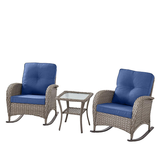 Wicker Rocking Chairs Set with Side Table, NDS Series