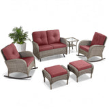 Patio Conversation Set 6-Piece with Glider Loveseat, Rocking Chairs, Side Table, and Ottoman, NDS Series - Belord