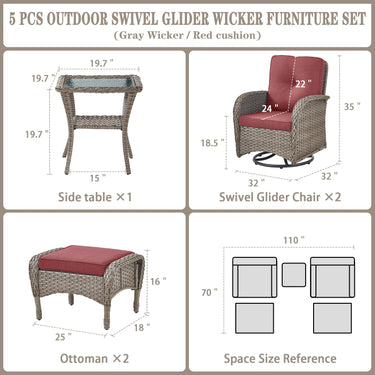 Swivel Glider Chairs Set with Side Table and Ottoman, NDS Series - Belord