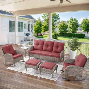 Patio Conversation Set 6-Piece with Sofa, Rocking Chairs, Side Table, and Ottoman, NDS Series - Belord