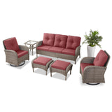 Patio Conversation Set 6-Piece with Sofa, Swivel Glider Chairs, Side Table, and Ottoman, NDS Series - Belord