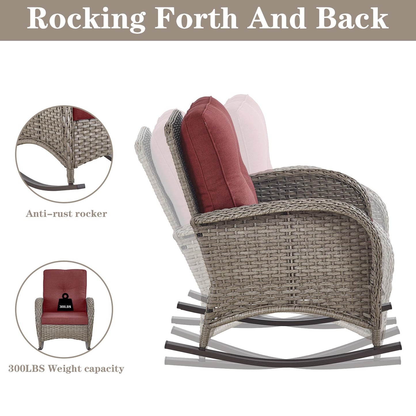 Wicker Rocking Chairs Set with Side Table, NDS Series - B2B Wholesale