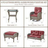 Patio Conversation Set 6-Piece with Sofa, Swivel Glider Chairs, Side Table, and Ottoman, NDS Series - Belord