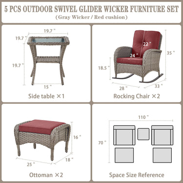 Rocking Chairs Set with Side Table and Ottoman, NDS Series - Belord