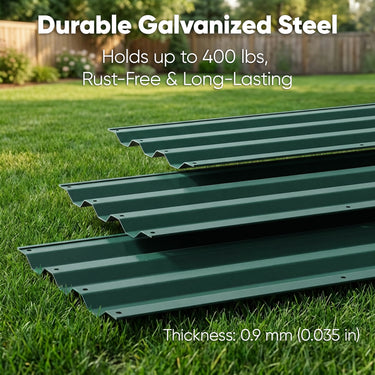 Green galvanized metal raised garden bed with legs, 48x30x24 inches, ideal for vegetables, herbs, and flowers.