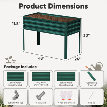 Belord galvanized metal raised garden bed with legs, 48x30x24 inches, ideal for vegetables, herbs, and flowers.