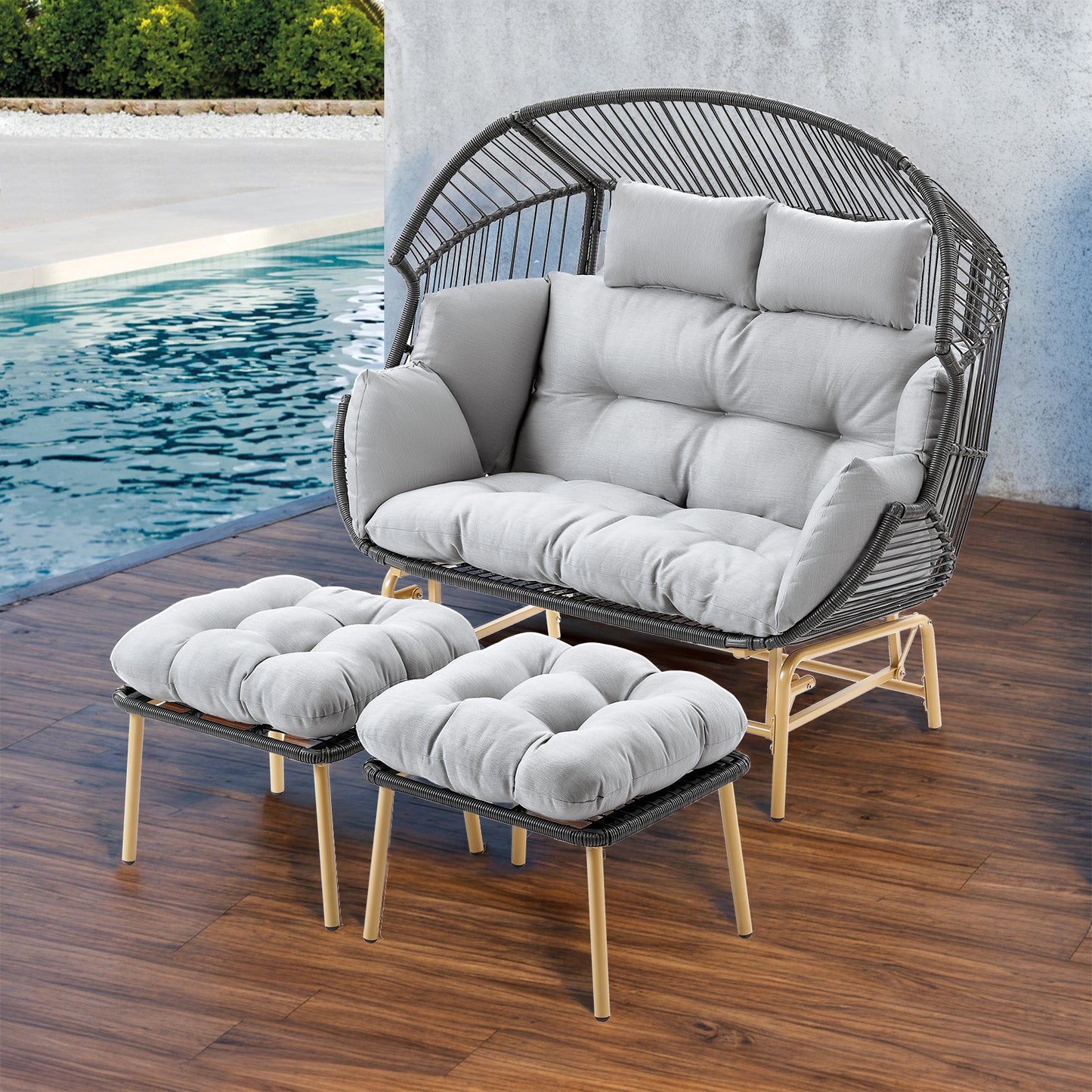 Glider Loveseat Egg Chair with Ottoman