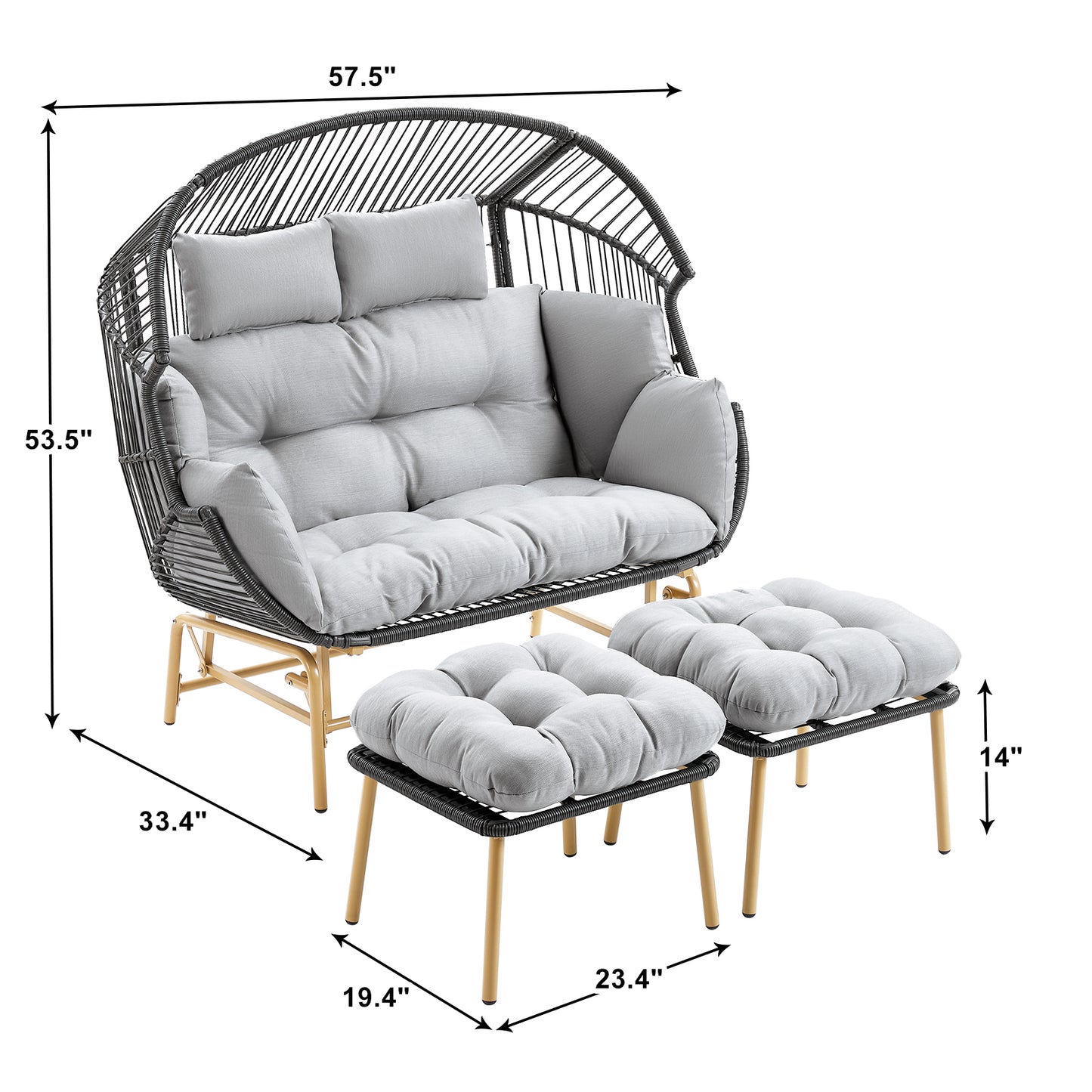 Glider Loveseat Egg Chair with Ottoman