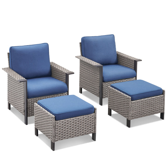 4-Piece Outdoor Patio Set: 2 Patio Chairs with Ottomans, WNG Series