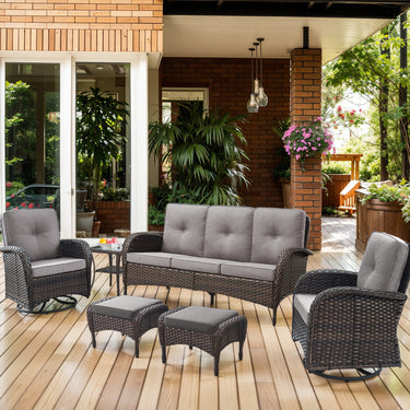 Patio Conversation Set 6-Piece with Sofa, Swivel Glider Chairs, Side Table, and Ottoman, NDS Series - Belord