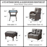 Patio Conversation Set 6-Piece with Glider Loveseat, Swivel Glider Chairs, Side Table, and Ottoman, NDS Series - Belord